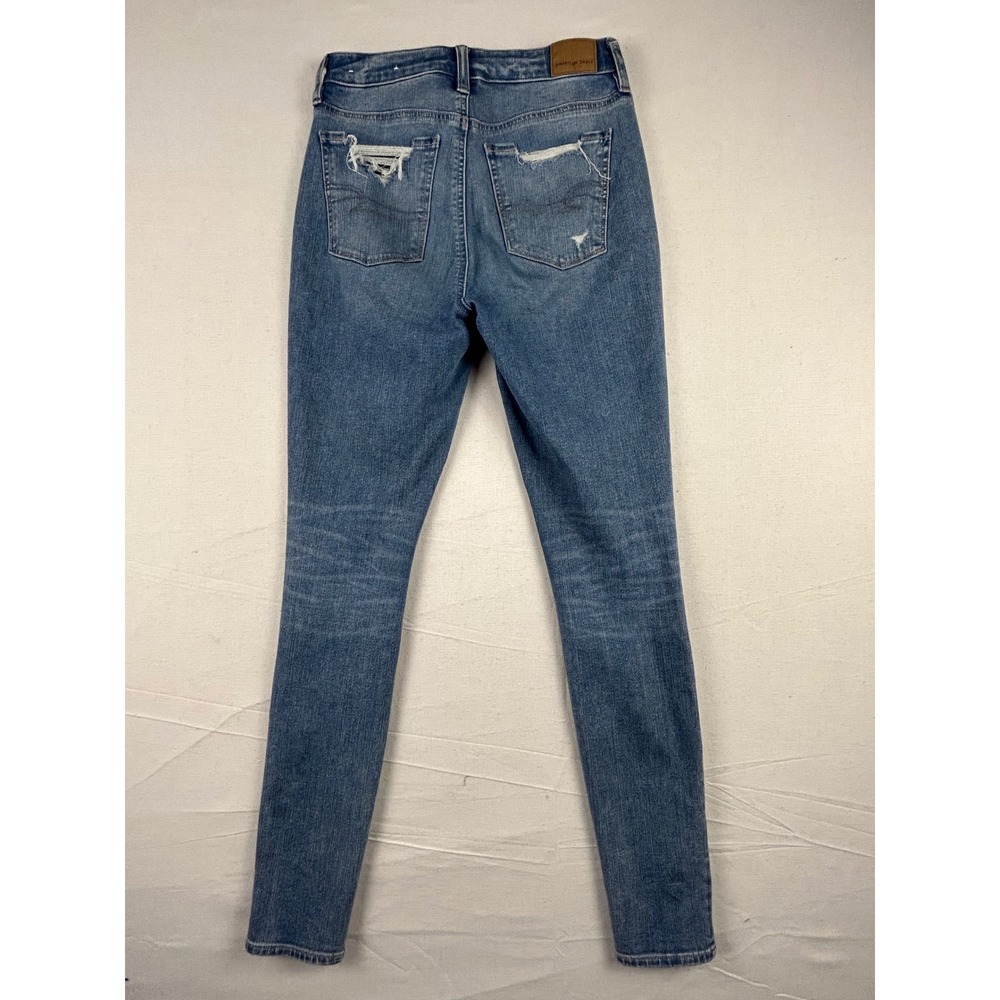 American Eagle High Waisted Distressed Skinny Jeans Medium Wash Blue Denim - Picture 8 of 12